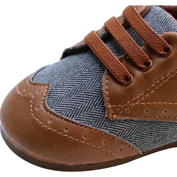 Brown Baby Leather Canvas Rubber Sole Shoe - Picture 3 of 15